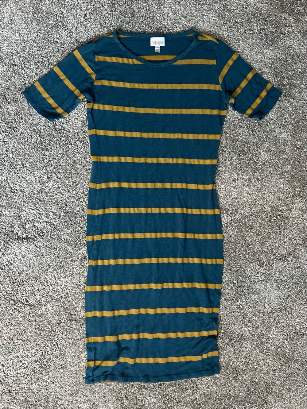 Lularoe Striped Teal and Mustard Bodycon Dress -
